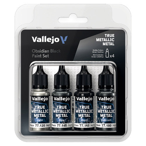 True Metallic Metal Obsidian Black Color Set (4) | Vallejo