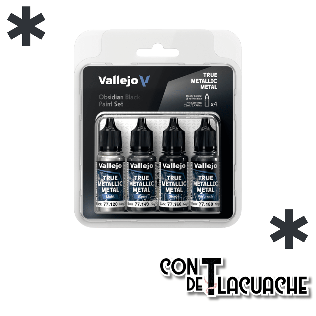 True Metallic Metal Obsidian Black Color Set (4) | Vallejo - Con T de Tlacuache - Vallejo