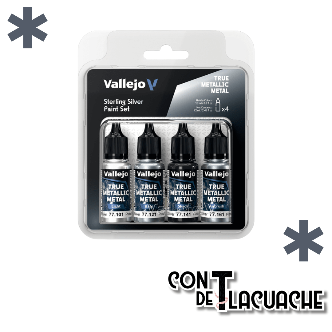 True Metallic Metal Sterling Silver Color Set (4) | Vallejo - Con T de Tlacuache - Vallejo