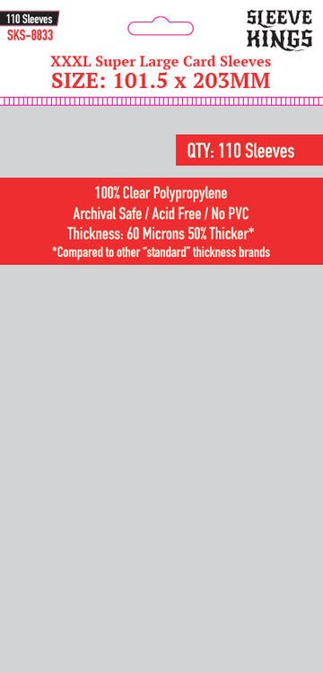 XXXL Super Large Game Card Sleeves (101.5x203mm) 110 Pack | Sleeve Kings - Con T de Tlacuache - Sleeve Kings