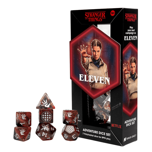 7 - Set: Stranger Things Dice - Eleven | Sirius Dice - Con T de Tlacuache - Sirius Dice