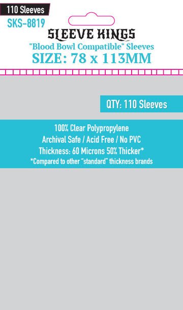 Blood Bowl Compatible Sleeves (78x113mm) 110 Pack | Sleeve Kings - Con T de Tlacuache - Sleeve Kings