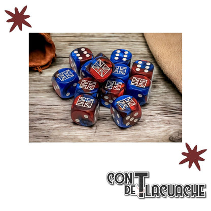 Great Britain War Dice Gemini Blue - Red/white 16mm d6 Dice Block (12 dice) | Chessex - Con T de Tlacuache - Con T de Tlacuache
