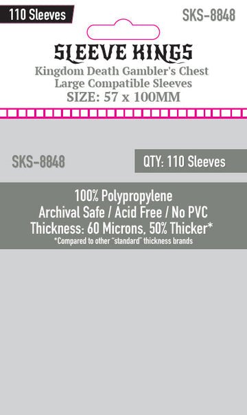 Kingdom Death Gambler's Chest Large Compatible Sleeves (57 X 100 MM) 110 Pack | Sleeve Kings - Con T de Tlacuache - Sleeve Kings