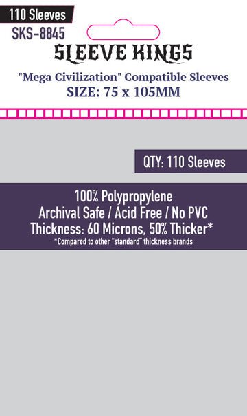 Mega Civilization Compatible Sleeves (75x105mm) 110 pack | Sleeve Kings - Con T de Tlacuache - Sleeve Kings