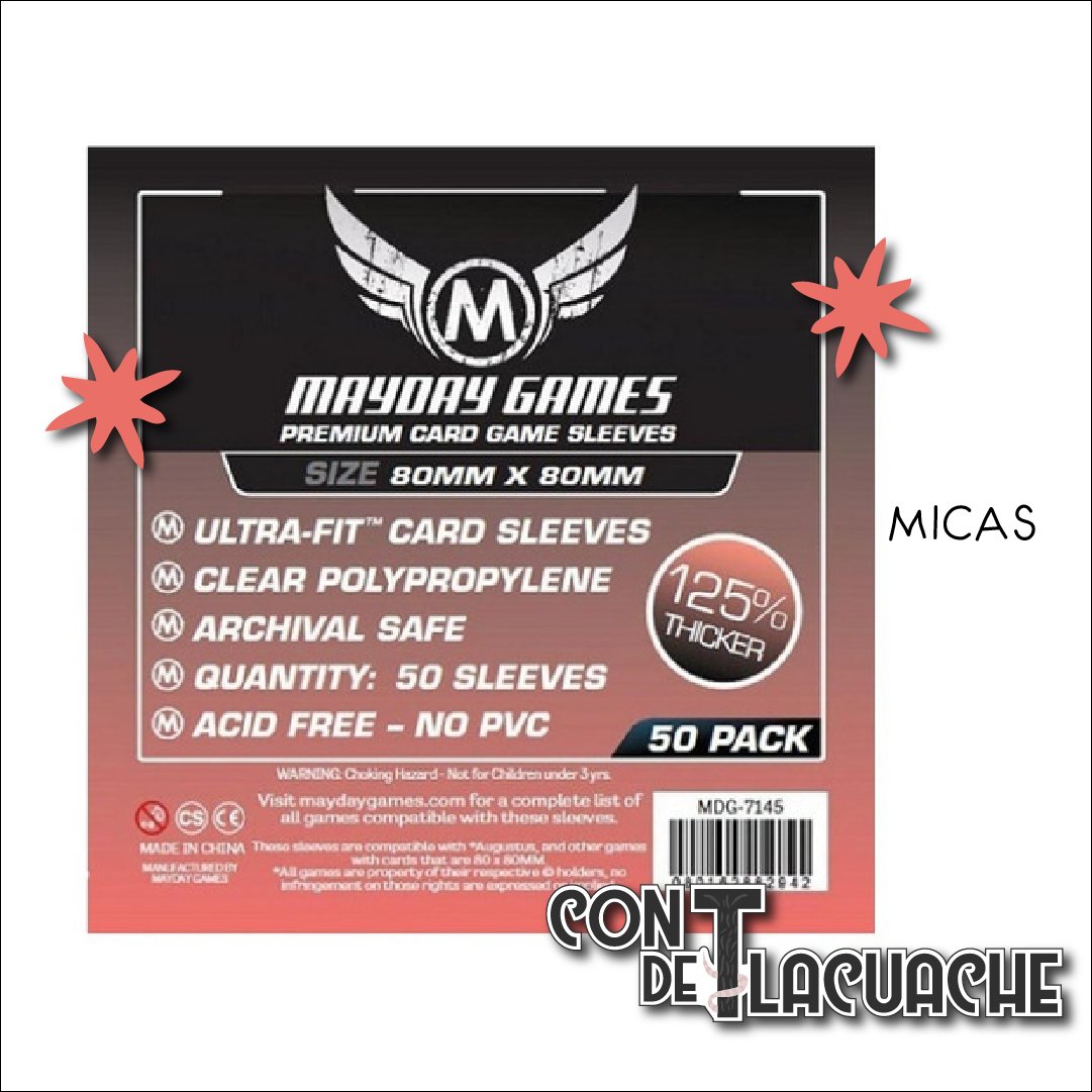 Micas Cuadradas Medianas (80x80mm) Premium Protection (50pzas) | Mayday Games - Con T de Tlacuache - Mayday Games