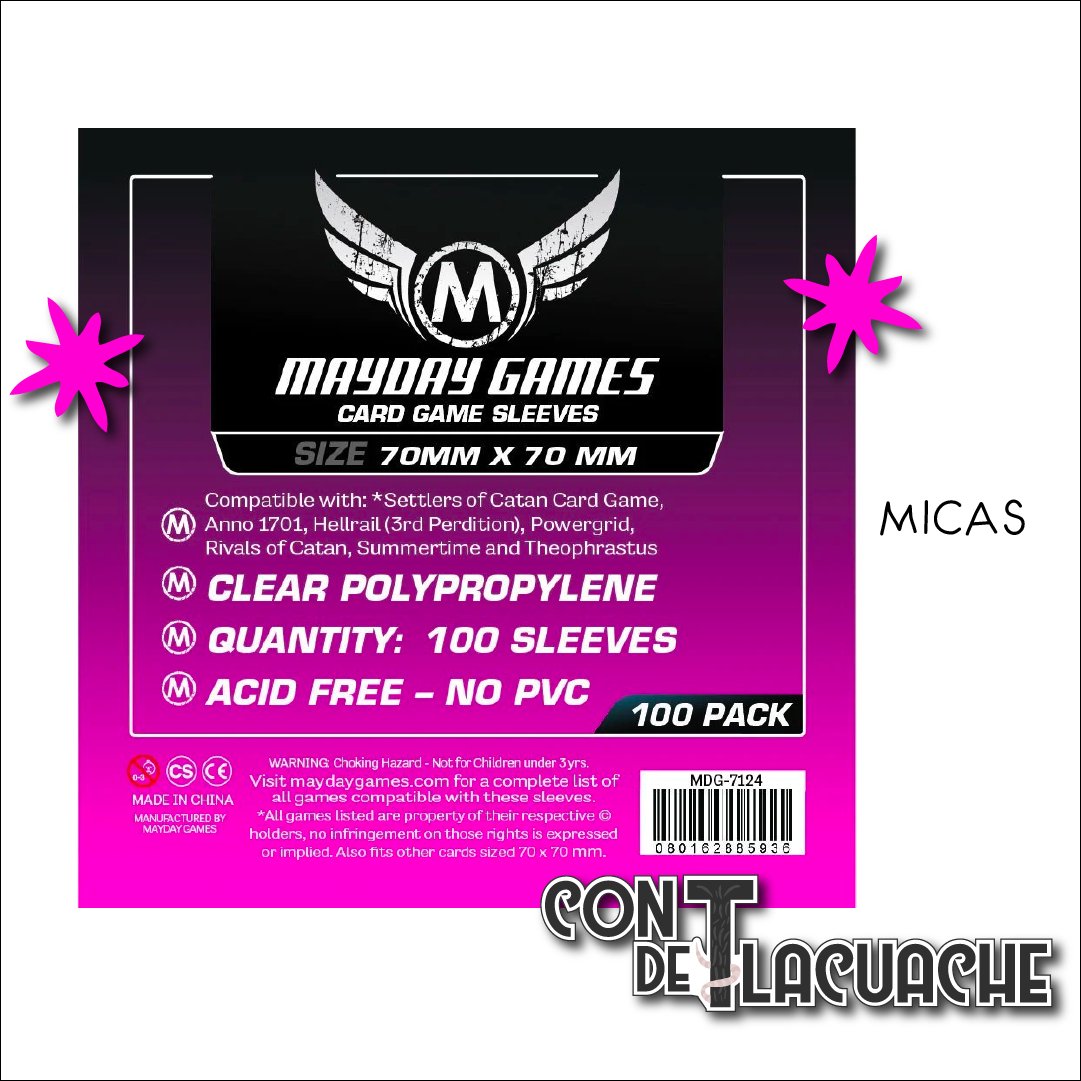 Micas Cuadradas Pequeñas (70x70mm) Standard Protection (100pzas) | Mayday Games - Con T de Tlacuache - Mayday Games