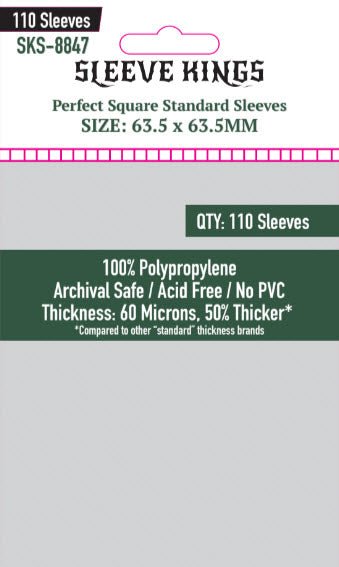 Perfect Square Standard Sleeves (63.5 X 63.5 MM) 110 Pack | Sleeve Kings - Con T de Tlacuache - Sleeve Kings