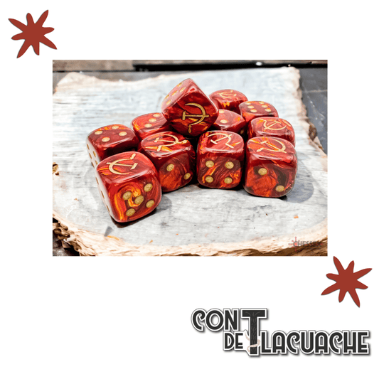 Soviet Union War Dice Scarab Scarlet/gold 16mm d6 Dice Block (12 dice) | Chessex - Con T de Tlacuache - Con T de Tlacuache