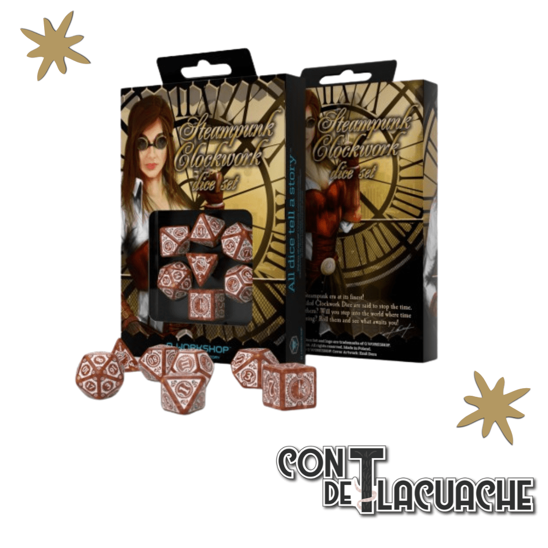 Steampunk Clockwork Caramel/White Dice Set | Q Workshop - Con T de Tlacuache - Q Workshop