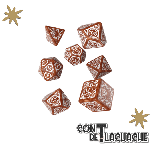 Steampunk Clockwork Caramel/White Dice Set | Q Workshop - Con T de Tlacuache - Q Workshop