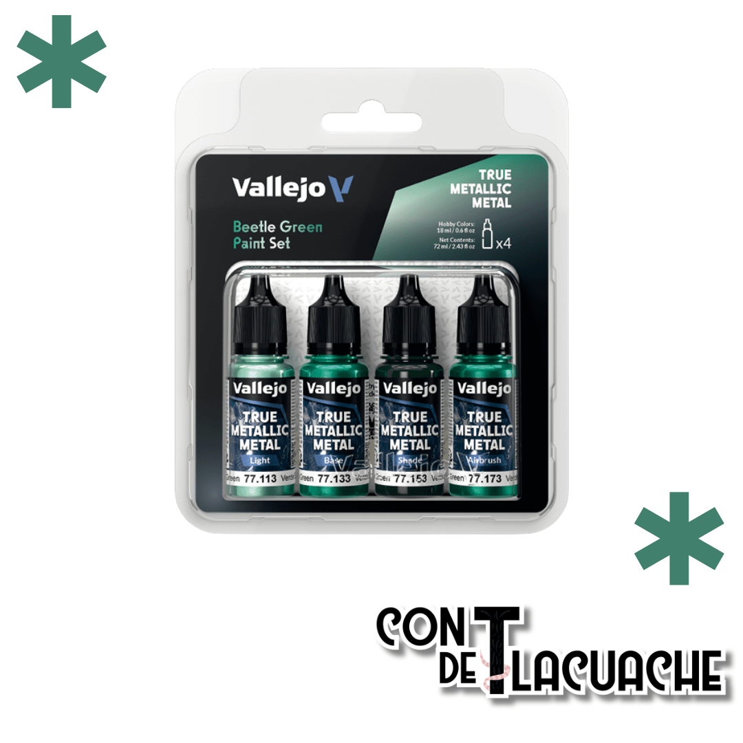 True Metallic Metal Beetle Green Color Set (4) | Vallejo - Con T de Tlacuache - Vallejo