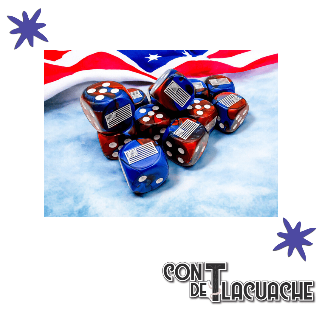 US War Dice Gemini Blue - Red/white 16mm d6 Dice Block (12 dice) | Chessex - Con T de Tlacuache - Con T de Tlacuache