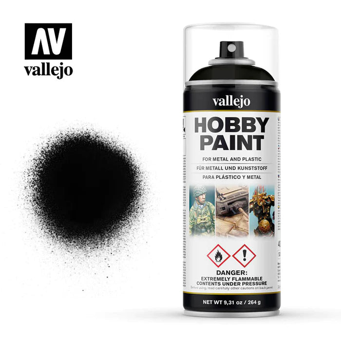Black Hobby Paint In Spray 400ml (28012) | Vallejo Juego de Mesa México Pintura