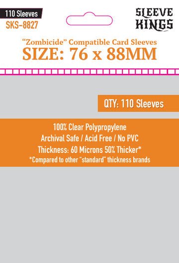 Zombicide Compatible Sleeves (76x88mm) 110 Pack | Sleeve Kings - Con T de Tlacuache - Sleeve Kings