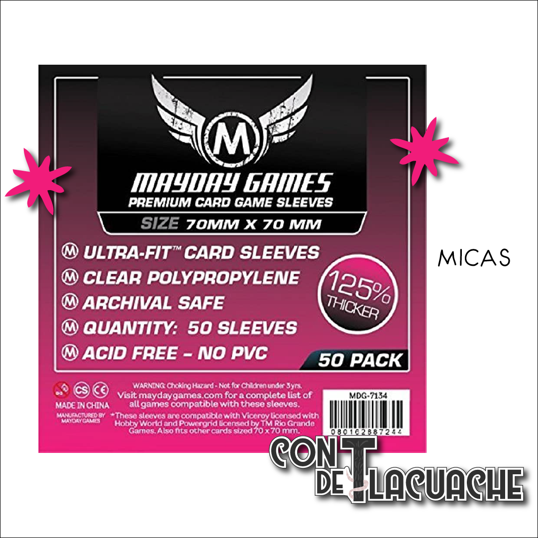 Micas Cuadradas Pequeñas (70x70mm) Premium Protection (50pzas) | Mayday Games Juego de Mesa